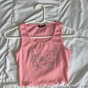 SHEIN small cropped tank shirt with butterfly gem detail